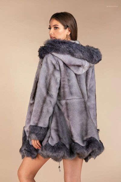 

women's leather & faux fur coat mid-length mink velvet, Black