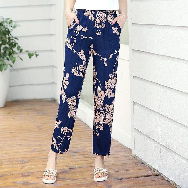 

women's pants & capris plus size casual xl-5xl middle-aged women trousers 2021 summer ankle-length harem fashion striped print high wai, Black;white