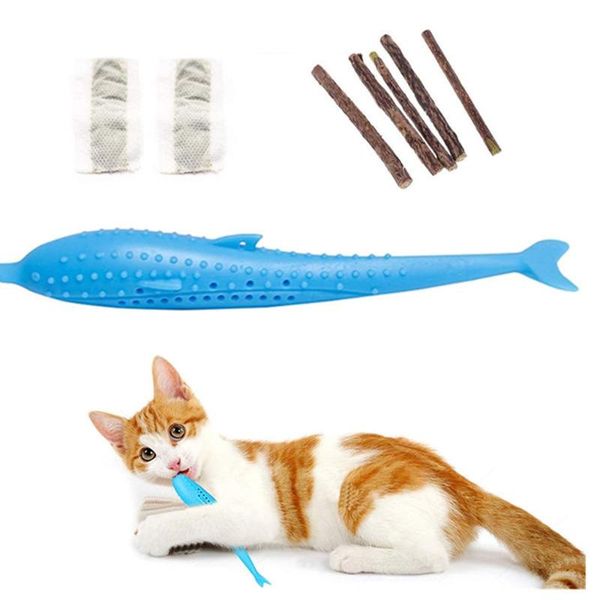 

cat toys soft silicone mint fish toy pet catnip clean teeth toothbrush chew kitten chewing molar stick interactive supplies