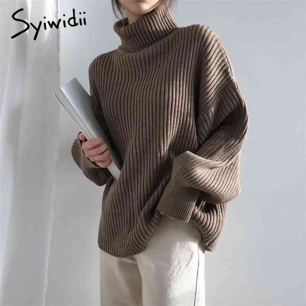 

syiwidii turtleneck woman sweaters autumn winter fashion black pullovers long sleeve knitted korean loose jumpers 210914, White;black