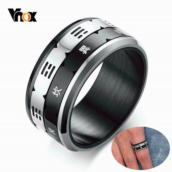

cluster rings vnox men's stylish spinner bands ring black and silver tone stainless steel relieve anxiety male jewelry, Golden;silver