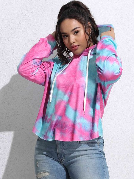 

plus size dresses hy30188_ pink3 large tie dye printed t-shirt long sleeve loose hooded sweater