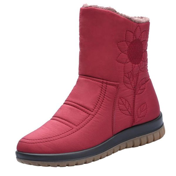 

boots 2021 waterproof snow non-slip embroidered mother plus size flat women winter, Black