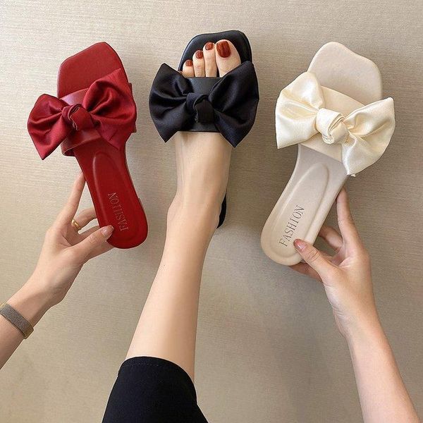 

slippers net red sandals women 2021 ballet flats summer bow, Black