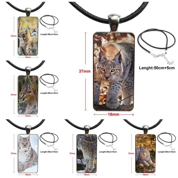 

pendant necklaces for men women gift fashion glass cabochon necklace with steel plated statement jewelry wild bobcats animal, Silver
