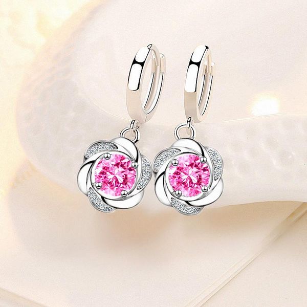 

hoop & huggie spiral sun flower earrings tiny smooth huggies with clover pendants plant design shiny zircon female earring jewelry gifts, Golden;silver