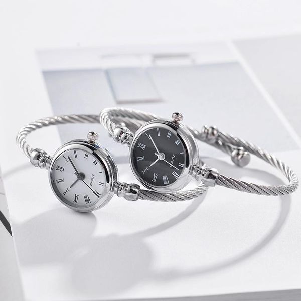 

small women bracelet watch stainless steel strap ladies casual quartz wristwatch fashion dress wristwatches, Slivery;brown