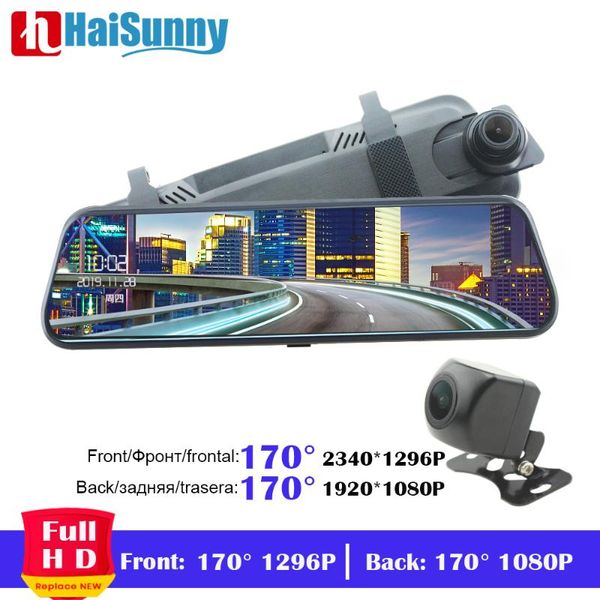 

car rear view cameras& parking sensors 10 inch ips touch wdr rearview mirror dvr dash camera full a hd 1296p 1080p dual lens driving video r