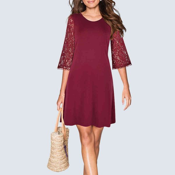 

dresses autumn casual lace patchwork black vintage decent bell sleeve party ha174, Black;gray