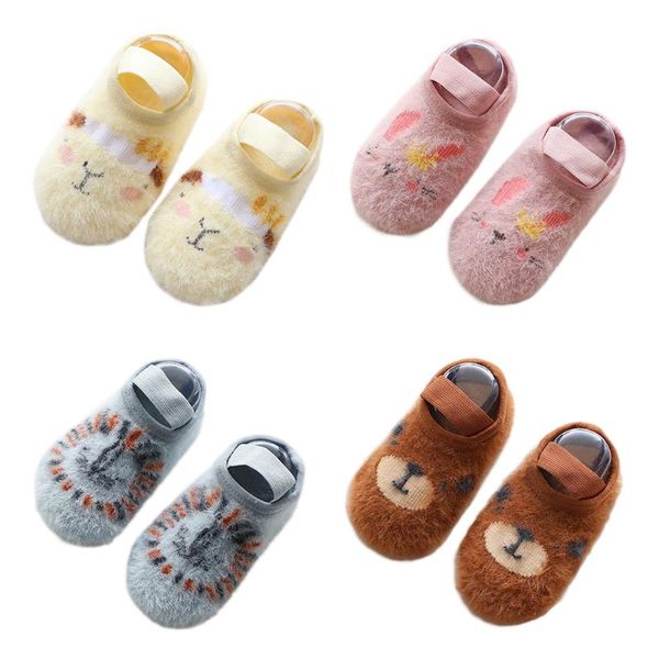 

first walkers 1-3y kids fleece cartoon animal floor socks anti slip cotton ankle