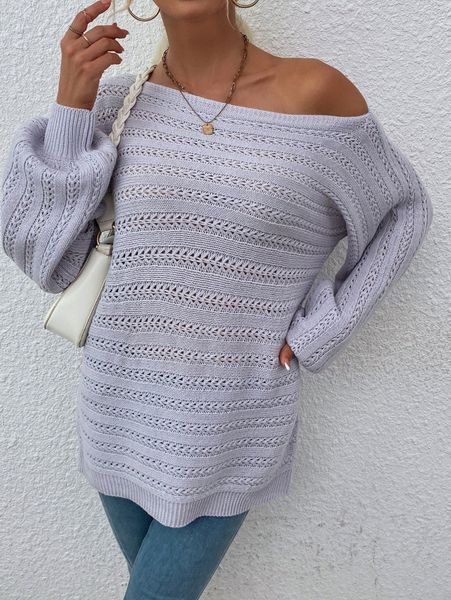 

open knit off the shoulder sweater 87hi#, White