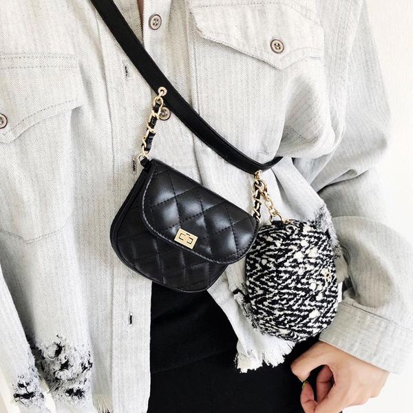 

waist bags est style women pu chain black solid fanny pack travel belt purse shoulder tote bag