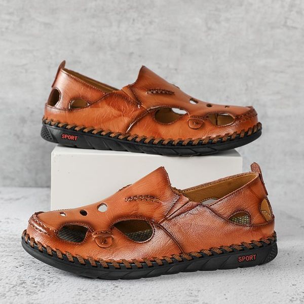 

sandals men's casual shoes fashion summer leather beach breathable outdoor slippers flip-flops zapatos sapato, Black