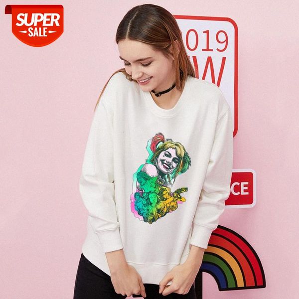 

harley quinn printed sweater around loose plus velvet round neck white #ra9b, Black