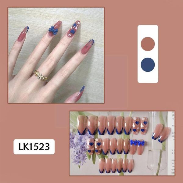 

false nails blue melbourne v-shaped french love bow wear nail stickers coverage fake tips push-type detachable full ballet z7n3, Red;gold