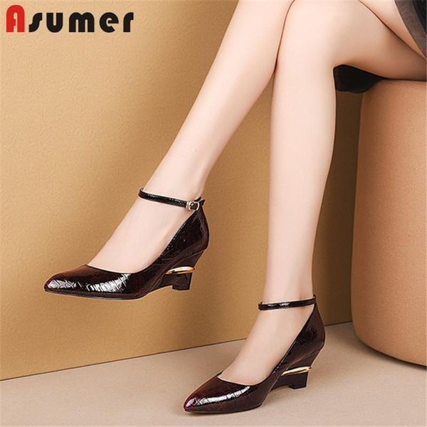 

dress shoes asumer 2021 arrival women pumps patent leather pointed toe spring summer wedges woman elegant party wedding, Black