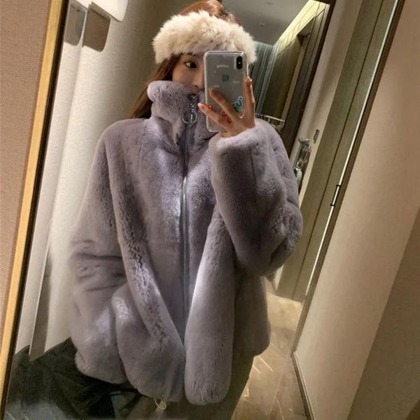 

women's fur & faux 2021 autumn winter coat female stand collar jacket fashion loose warm soft plush casual zipper short, Black