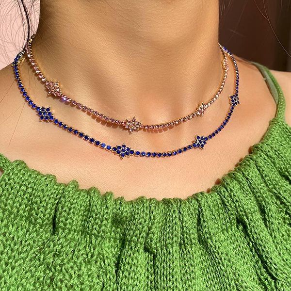 

chains flatfoosie colorful crystal flower choker necklace for women bling rhinestone tennis chain fashion wedding jewelry gift, Silver
