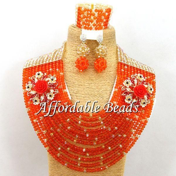 

earrings & necklace shining wedding crystal jewelry set marvelous nigerian beaded abw092, Silver