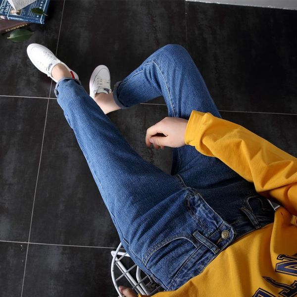 

women's jeans small straight loose high waist spring 2021 korean style all-around look thin 8:9 fashion leisure, Blue