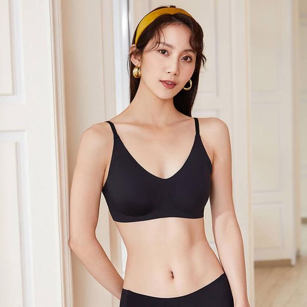 

bras v neck wireless seamless thin cup vest bra 003, Red;black