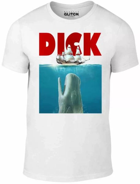 

dick men's t-shirt - funny movie parody film moby whale jaws paws poster shark, White;black