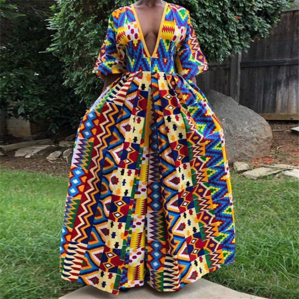 

women jumpsuit 2021 african dresses for wide leg pants v-neck blouse trousers dashiki print clothes vestios robes ethnic clothing, Red