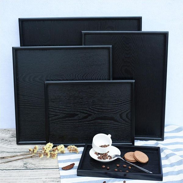 

kitchen storage & organization solid wooden serving trays black rectangle high-grade pallets plate for home/el tableware japanese food sweet