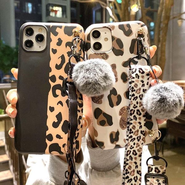 

cell phone pouches luxury leopard print necklace strap cord chain case for 12 11 pro max mini 11pro 7 8 6 plus xs xr x imd