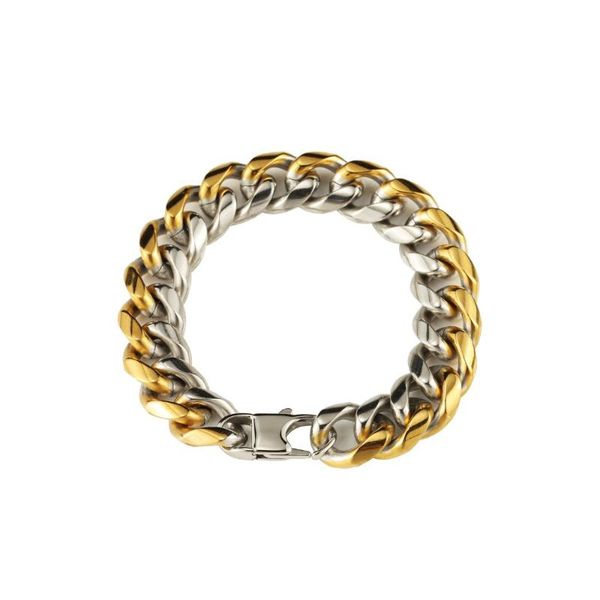 

link, chain design men's bracelet curb cuban gold mixed color 316l stainless steel & bangle for men dj gift, Black