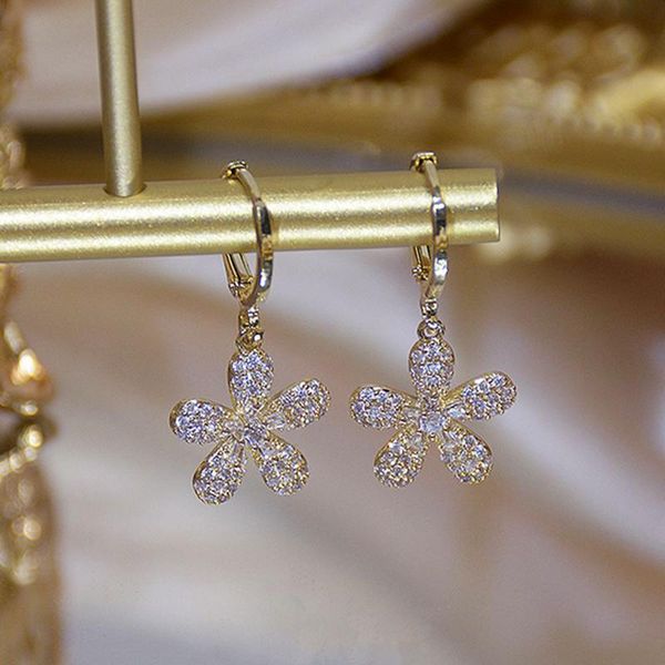 

dangle & chandelier romantic flowers earrings for women designer creativity luxury jewelry daisy micro-inlaid zircon party, Silver