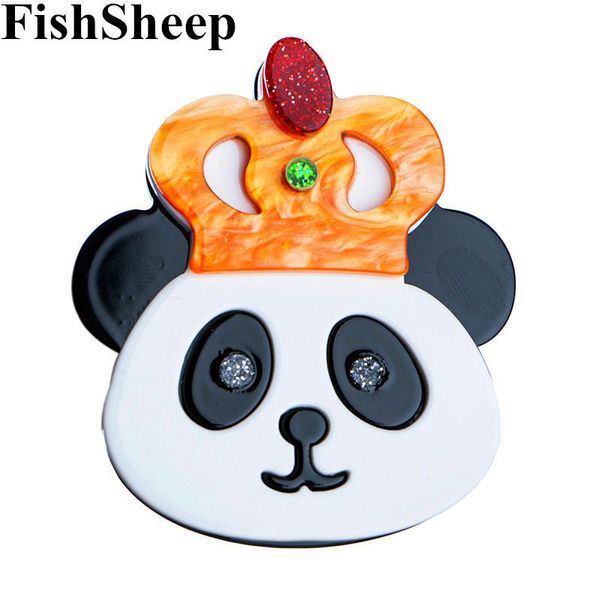 

pins, brooches fishsheep fashion acrylic large panda with crown for women lovely big animal brooch and pins corsage accessorie, Gray