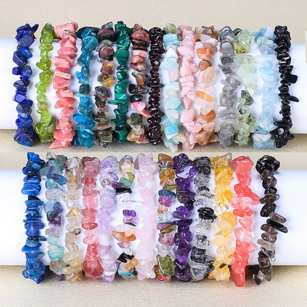 

irregular chips strands natural stone bracelet asymmetry beads crystal quartz gravel stretch bracelets bangles for women girls, Black