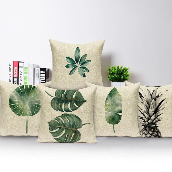 

cushion/decorative pillow 45*45cm small fresh plants cushion covers linen pillowcase palm green leaves decorative for car sofa