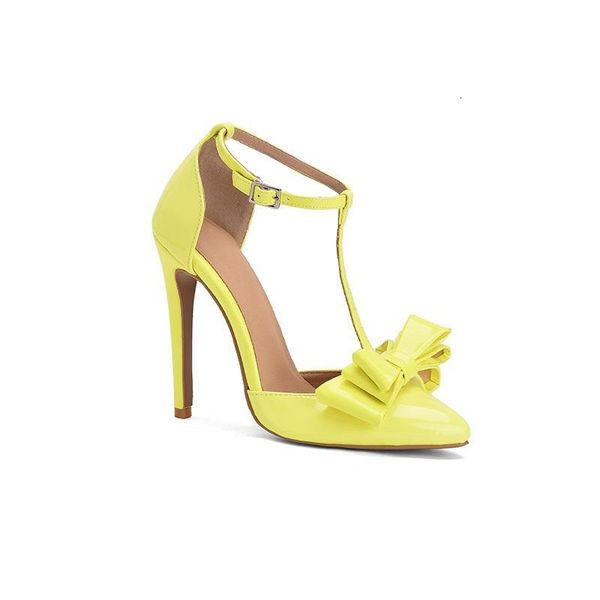 

sandals women thin high heels party casual shoes femmes sandales fashion yellow patent leather bowknot stiletto plus size 35 47 scya, Black