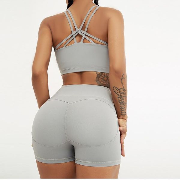 

yoga outfit sportswear women 2 piece set suit sleeveless high waist shorts tracksuit gym sport fitness