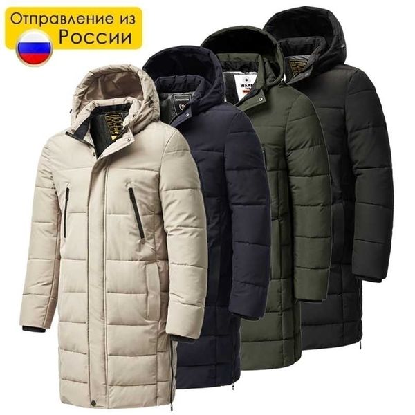 

new men winter plus long warm thick hood parkas jacket coat autumn outwear outfits classic windproof pocket parka 211129, Black