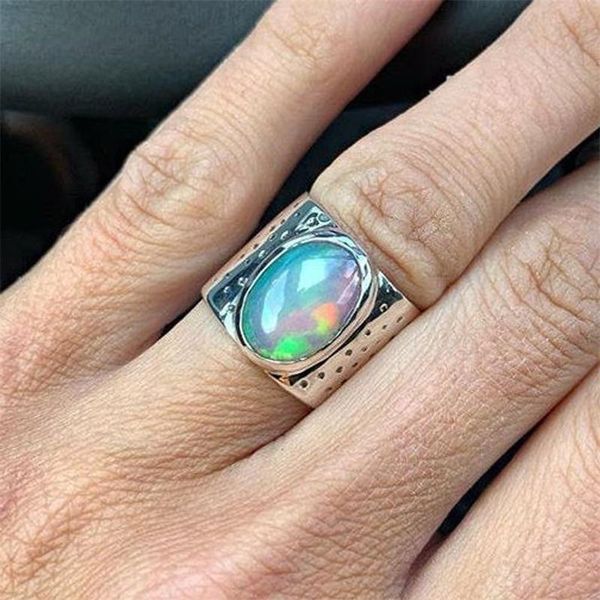 

cluster rings wukalo punk vintage silver color natural moonstone ring white opal vine for women wedding jewelry, Golden;silver