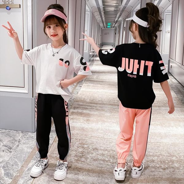 

girls clothes summer short sleeve pants suits kids sport teen children clothing sets 4 5 6 7 8 9 10, White