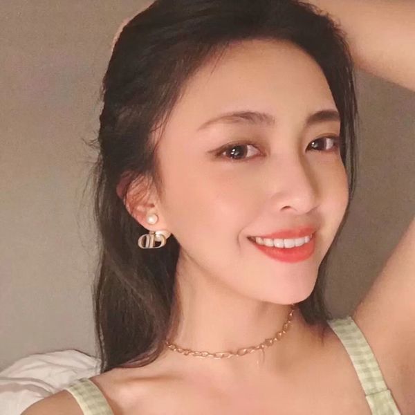 

family letter fashion trend net red same earrings s925 silver needle brass