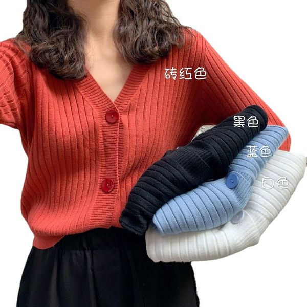 

women's knits & tees s-xl cardigan knitted sweater women 2021 autumn winter long sleeve solid sweaters coat jackets cropped, White