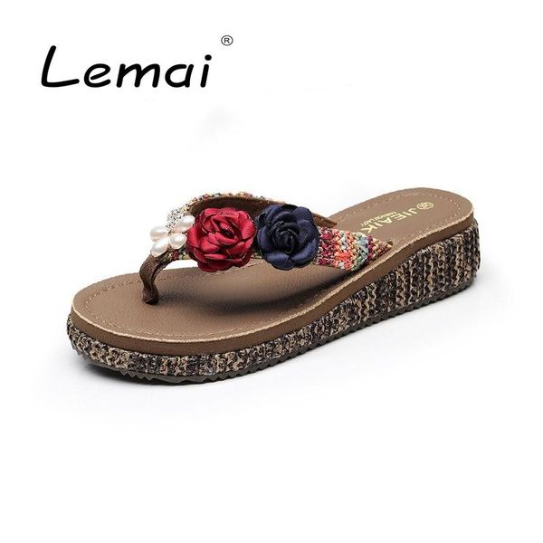 

summer woven women's flip flops fashion beach holiday comfortable non-slip ladies outside slippers floral causal women shoes, Black