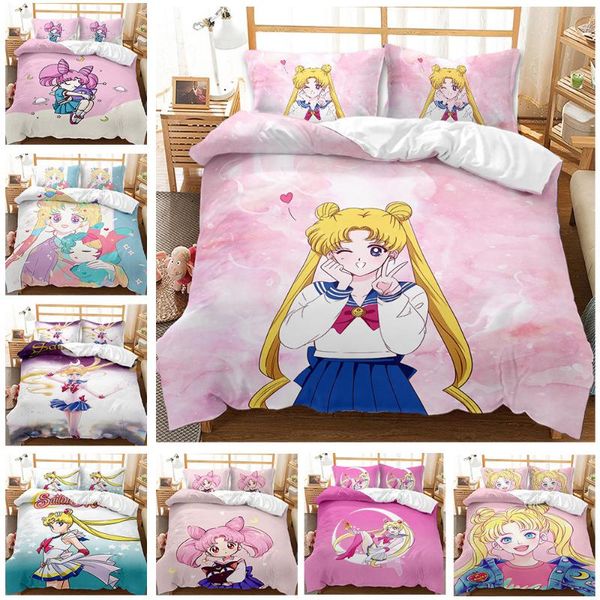 

bedding sets sailor moon prints duvet cover 3pcs japan anime quilt set  king size comforter girls room bedclothes