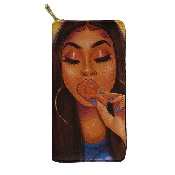

wallets hycool female wallet african black girl food chicken leg printed ladies casual long pu leather purse bag for women zipper clutch, Red;black