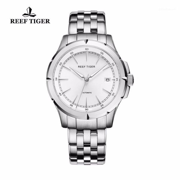 

wristwatches automatic reef tiger date men full steel business watches silver stick markers rga819, Slivery;brown