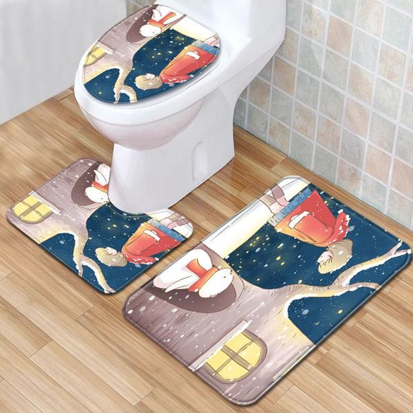 

bath mats tree hole toilet three-piece set floor mat bathroom rug decor