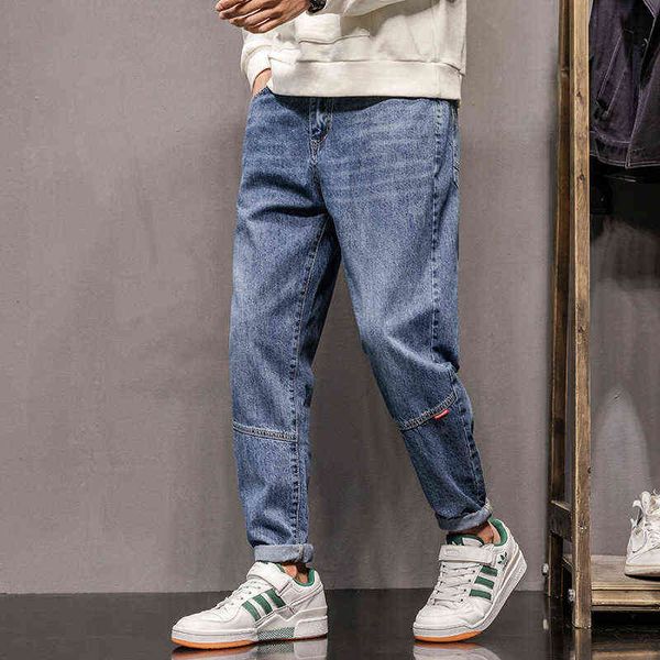 

men's jeans fashion brand harlan pants 2021 spring korean slim fit jeans fashion large men's wear, Blue