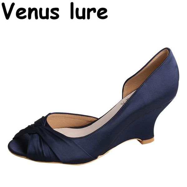 

dress shoes mother of the bride navy peep toe wedge heels for women, Black