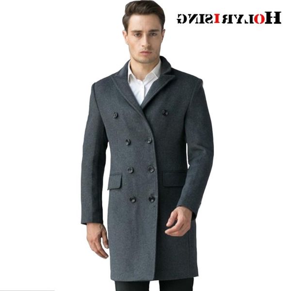

men's wool & blends men autumn winter coats jacket long outwear warm solid overwear turn collar overcoat for gray black m-3xl high qual
