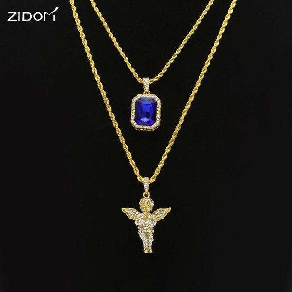 

pendant necklaces 2pcs/set men hip hop bling iced out rhinestone angel, jesus, wing, praying hand hiphop necklace male jewelry, Silver